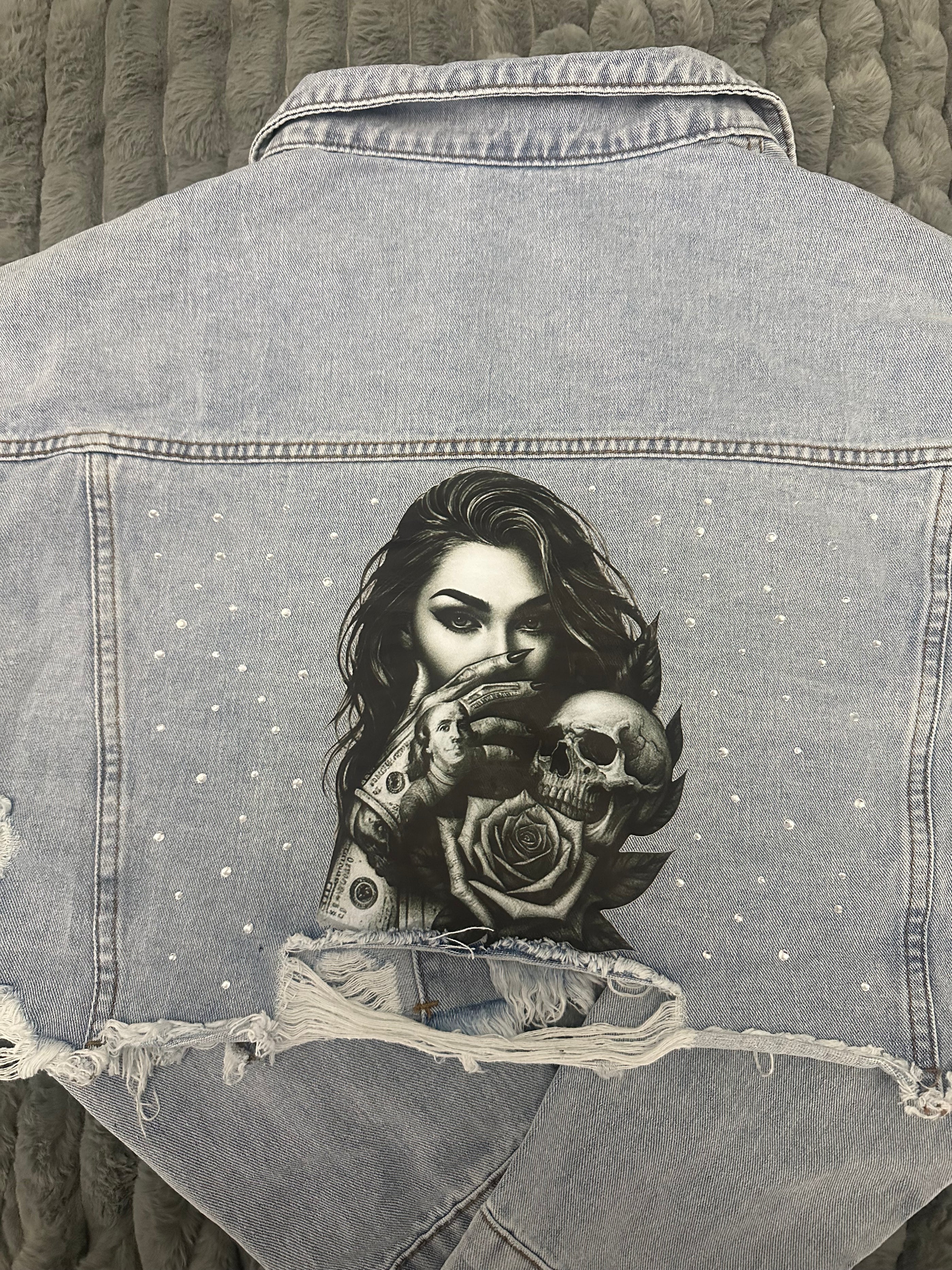 Money Talks Rhinestone Denim