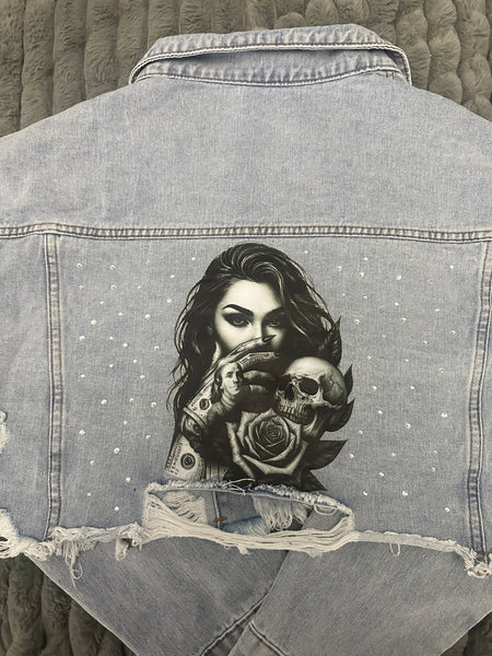 Money Talks Rhinestone Denim